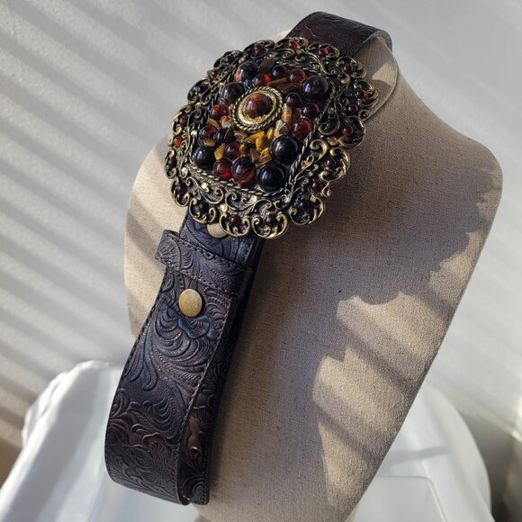 Leatherock Embossed Belt Marbled Embellished Square Buckle (Size: L) - Picture 1 of 13